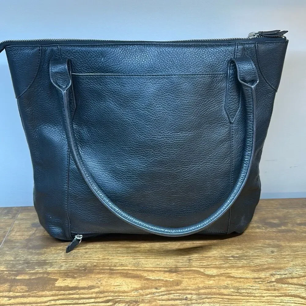 Lodis Black Leather Pebble Tote with Dual Straps